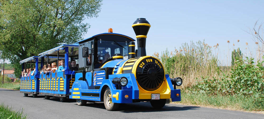 Blue trackless train